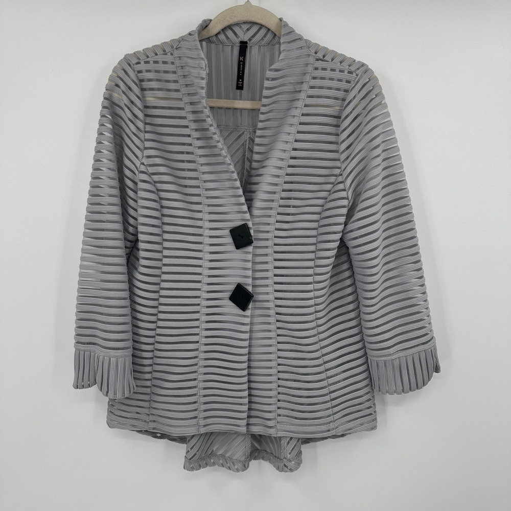 IC by Connie‎ K Grey Striped Sheer Open Front Jacket Cardigan Women's Size M